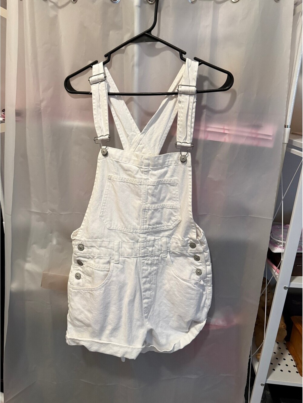 We The Free White Denim Short Overalls XS
